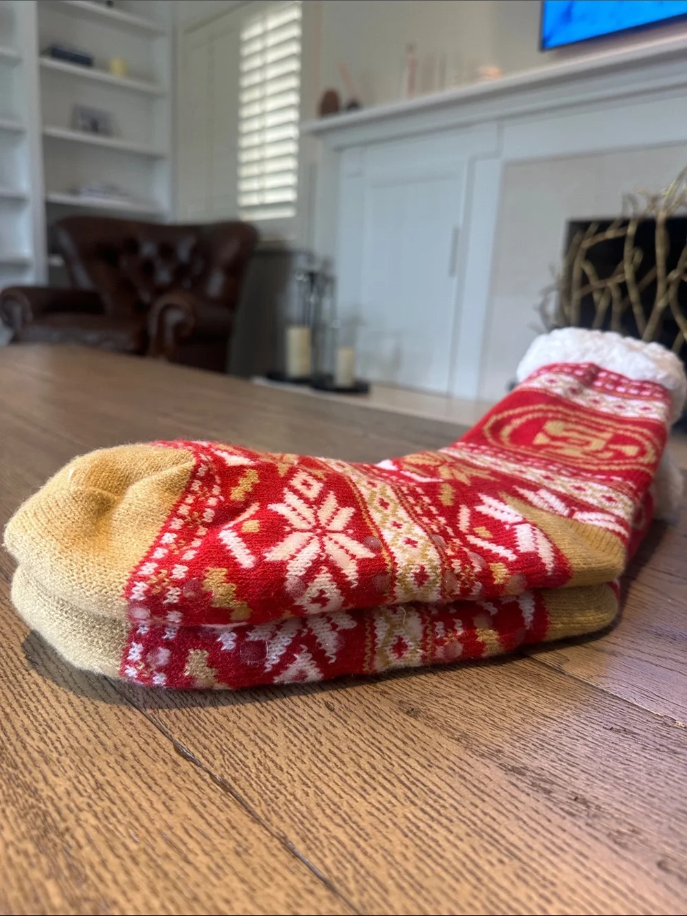 Festive Red Holiday Stocking Set with Gold Accents and Plush White Cuff